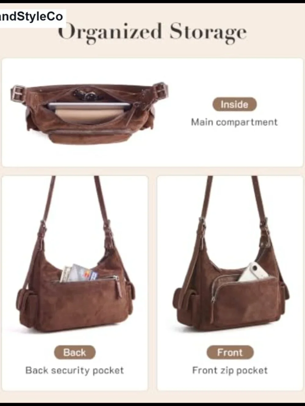 Faux Suede Hobo Bag Women Travel Purse Shoulder Handbag